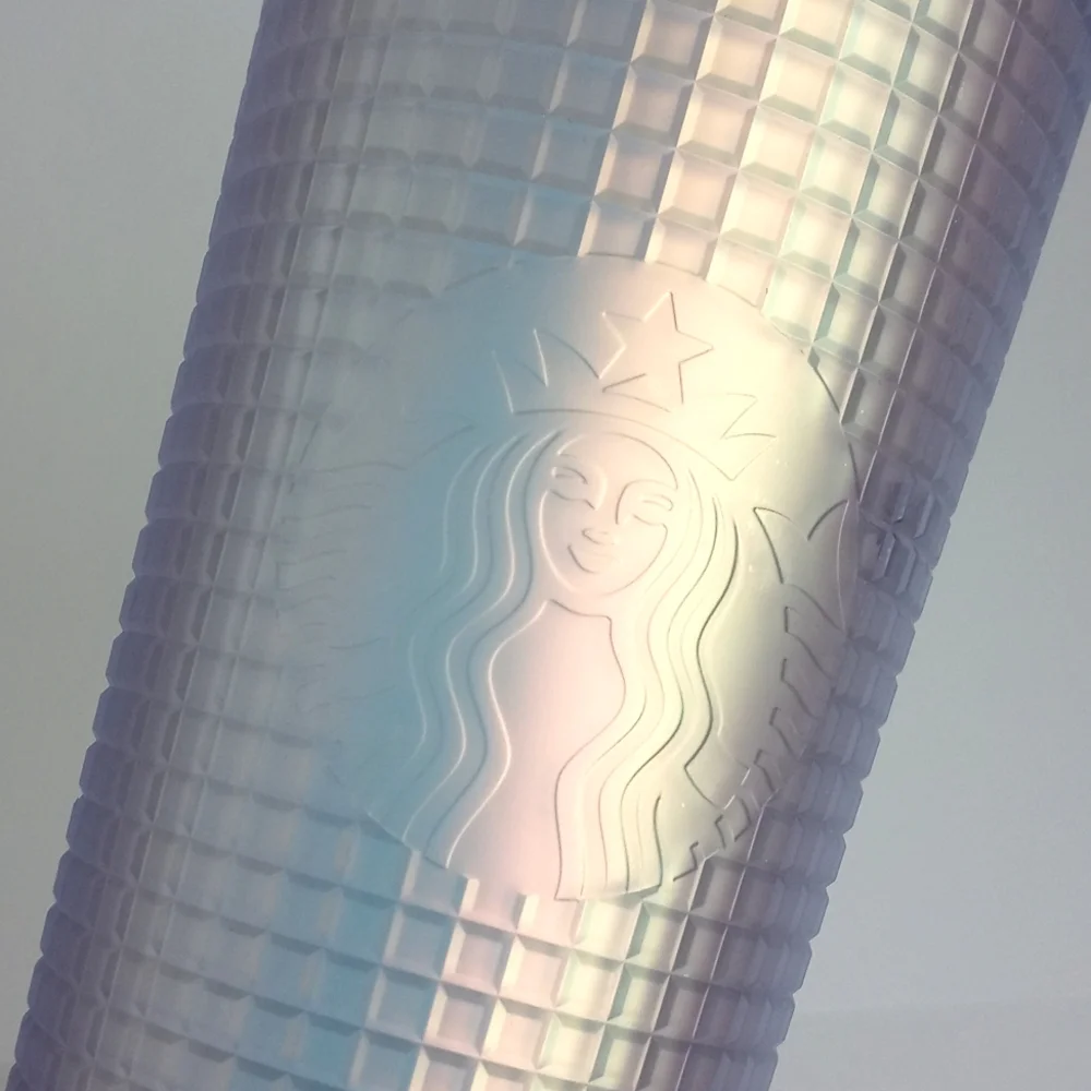 Starbucks Unicorn Holographic Soft Touch Grid 24oz Cold Cup Tumbler Lid w Straw